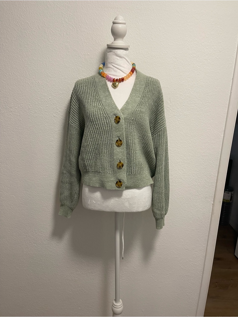 GAP Sage Green Ribbed V-Neck Button Cardigan